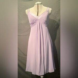 Knee Length Light Purple Dress with Beaded Straps. Size 10. By David’s Bridal